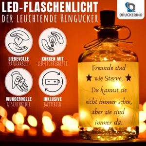 LED Flaschenlicht, Leuchtflasche - Freunde sind wie Sterne - Geschenk für Freunde, Geschenk beste Freundin, Weihnachtsgeschenk Freundin