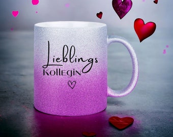 Tasse mit Spruch l Glitzertasse Lieblingskollegin I Tasse mit Glitzer I tolle Geschenkidee I Geschenk I Persönliches Geschenk für Kollegen