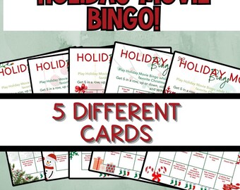 Juego de bingo de películas navideñas, juego de Navidad, películas para ver en maratón (PDF imprimible)