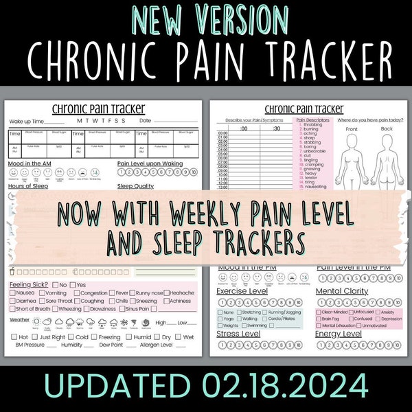 The Original Chronic Pain Tracker, Daily Pain Log, Fibromyalgia Symptoms , Chronic Fatigue, MS, Multiple Sclerosis