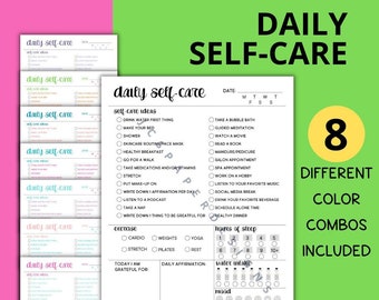 Daily Self-Care Checklist: Wellness Planner, Wellbeing Log (PDF File)