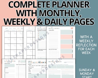 Yearly Planner Bundle: Monthly, Weekly, Daily Pages (PDF Download)