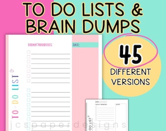 Printable ADHD To Do Lists & Brain Dump Bundle: 45 Templates (Digital Download)
