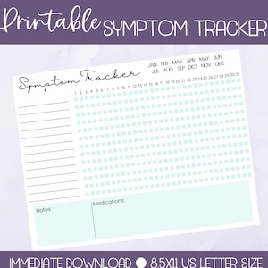 Symptom Tracker | Monthly Symptom Tracker | Track your Symptoms | Chart Symptoms | Symptom Log | Pain tracker