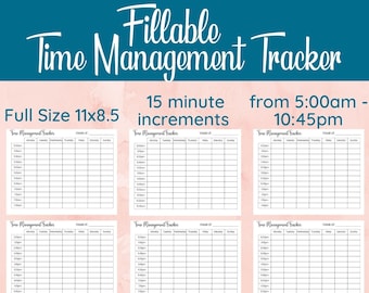 Weekly Time Management Tracker: Fillable 15-Minute Log (Digital Download)