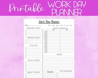 Work Day Planner Insert: To-Do List, Hourly Schedule (PDF Download)