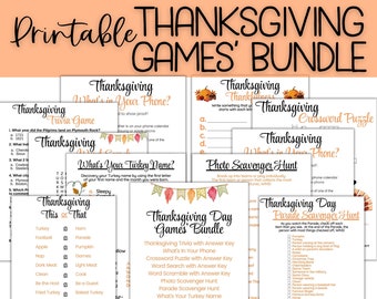 Thanksgiving Games Bundle, Trivia, Scavenger Hunt (PDF)