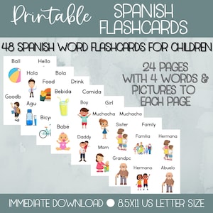 Flashcards educativos em espanhol com fotos para crianças | Flashcards espanhóis | Flashcards de inglês para espanhol | Aprenda espanhol | Aprender inglês