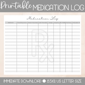 Printable Medication Tracker | Medication Log | Prescription Tracker | Prescription Log | Medication List | Medicine Log