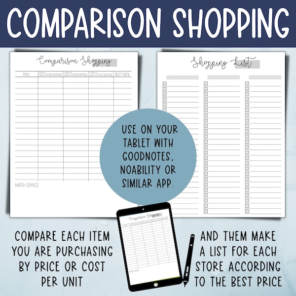 Printable Shopping Price Comparison List, Grocery Shopping Price Book, Price Tracker