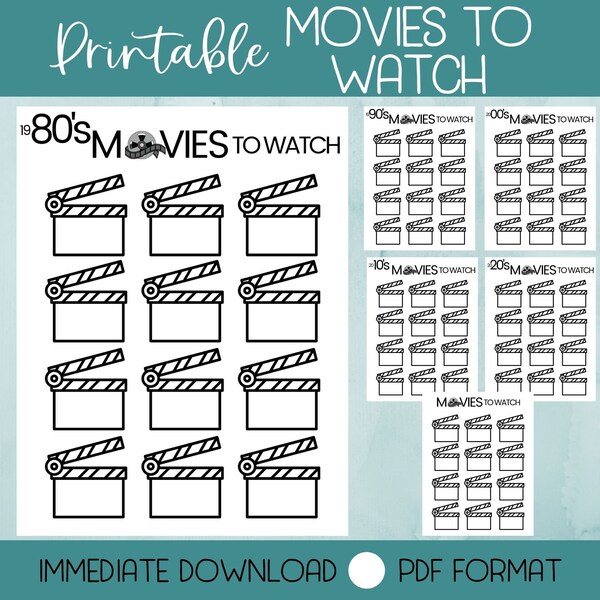 Movies to Watch Printable, Movie Log Template (PDF Download)