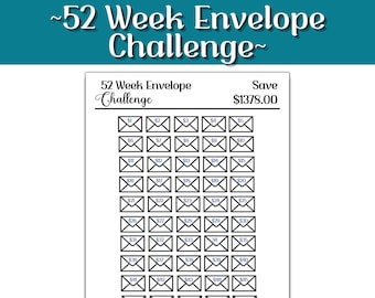 52 Week Envelope Savings Challenge Tracker (Digital Download)