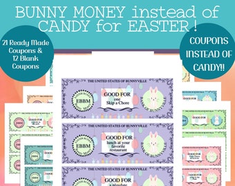 Bunny Money from the Easter Bunny | Easter Coupons for Kids | Egg fillers | Instant Download Printable | Bunny Coupons