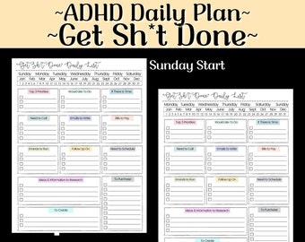 ADHD DAILY PLANNER, To Do List, Productivity Day Planner, Work Day Planner, Task List, Organization List