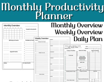 Productivity Planner Printable: Monthly, Weekly, Daily (PDF Download)
