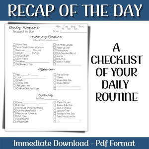 May include: A black and white checklist printable for daily routine. The checklist is divided into three sections: Morning Routine, Afternoon, and Evening. Each section has a list of tasks to complete, such as making the bed, drinking water, exercising, and taking medications. The checklist also includes space for recording weight, exercise time, and bed time. The text "A Checklist of Your Daily Routine" is at the top of the page.