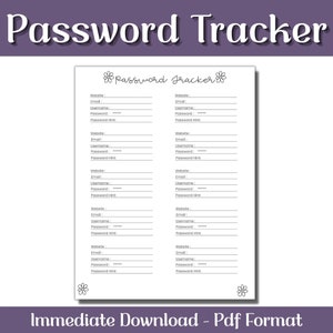 Password Tracker, Password Log, Password Organizer, Password Keeper, Password List, Happy Planner Insert, Printable Planner insert