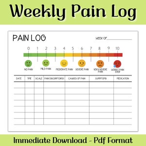 Minimalist Pain Log, Daily Weekly Monthly Pain Tracker, Fibromyalgia, Multiple Sclerosis MS