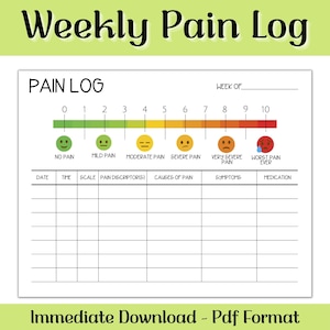 Minimalist Pain Log, Daily Weekly Monthly Pain Tracker, Fibromyalgia, Multiple Sclerosis MS