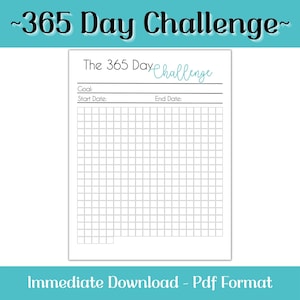365 Day Challenge, Goal Tracker, Fitness Challenge, Habit Tracker, Printable Planner Insert