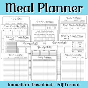 Weekly Family Meal Planner and Grocery List printable, Monthly Meal Plan, Meal Prep, Menu Planner