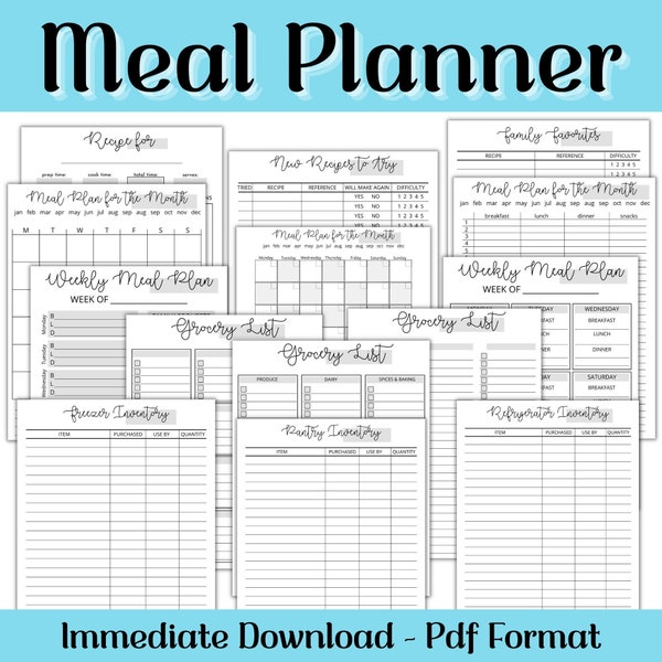 Family Meal Planner Printable: Weekly & Monthly Menu (Digital Download)