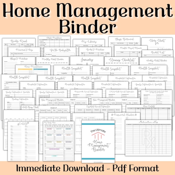 Household Planner Home Management Organizer, Organization Printable, Happy Planner Insert