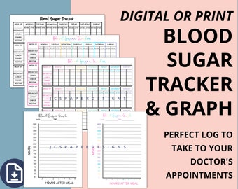 Weekly Blood Sugar Tracker, Glucose Log, Diabetes Graph (Digital Download)
