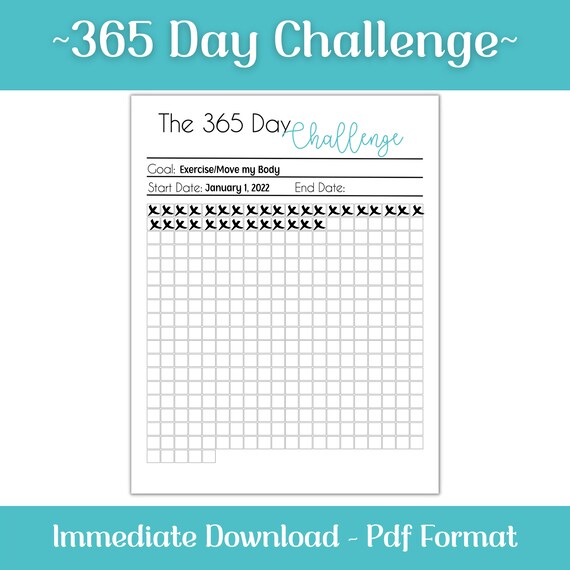 365 Day Challenge, Goal Tracker, Fitness Challenge, Habit