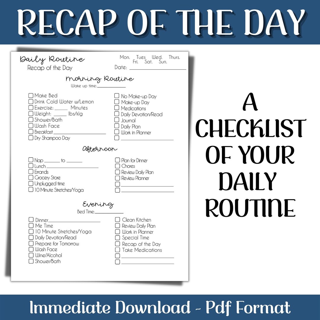 Daily Routine Checklist: Recap of the Day (PDF Pattern) - Etsy