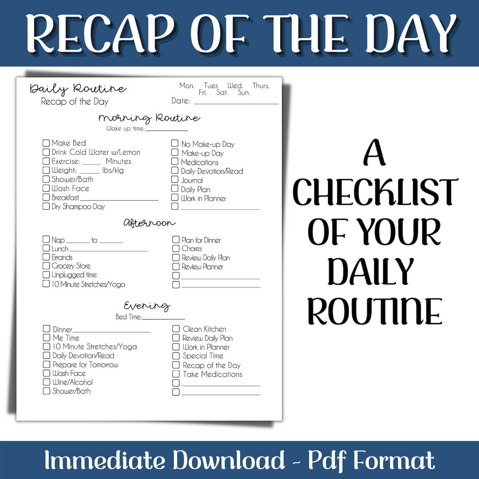 Daily Routine Checklist: Recap of the Day (PDF Pattern) - Etsy