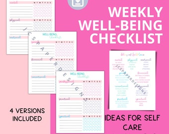 Well-Being Checklist: Self-Care Planner, Wellness Tracker (PDF)