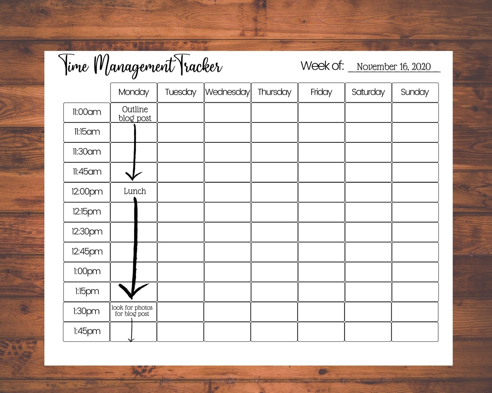 Fillable or Writeable Weekly Time Management Tracker Hourly Etsy