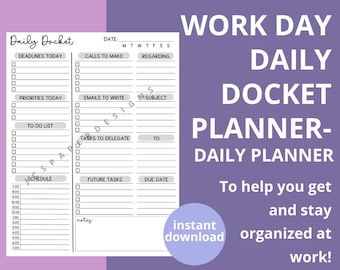 Work Day Planner: Daily Docket, Task List (Printable PDF)