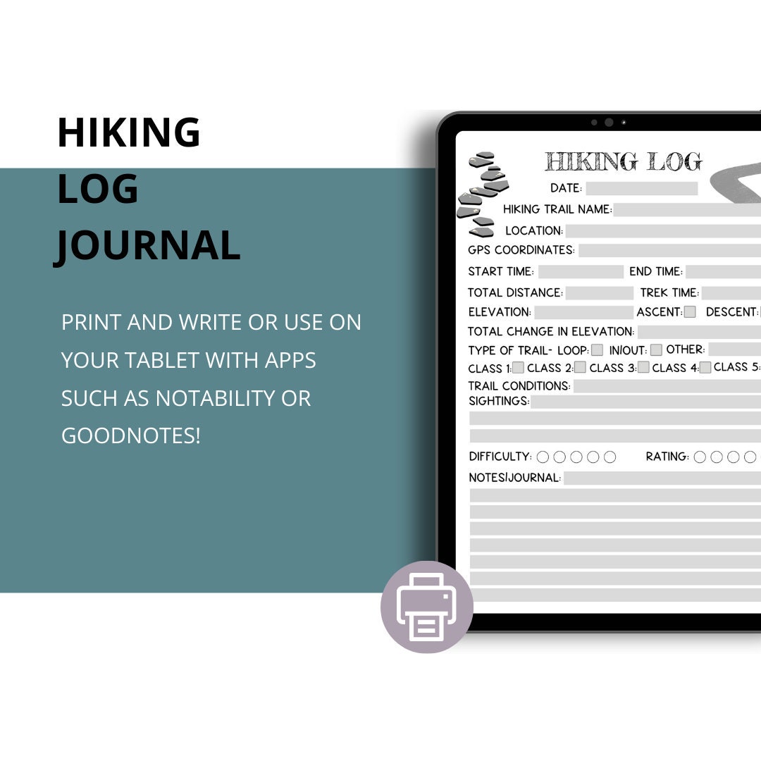 Hiking Log Printable, Hiking Planner Pages, Bullet Journal, Bujo Hiking