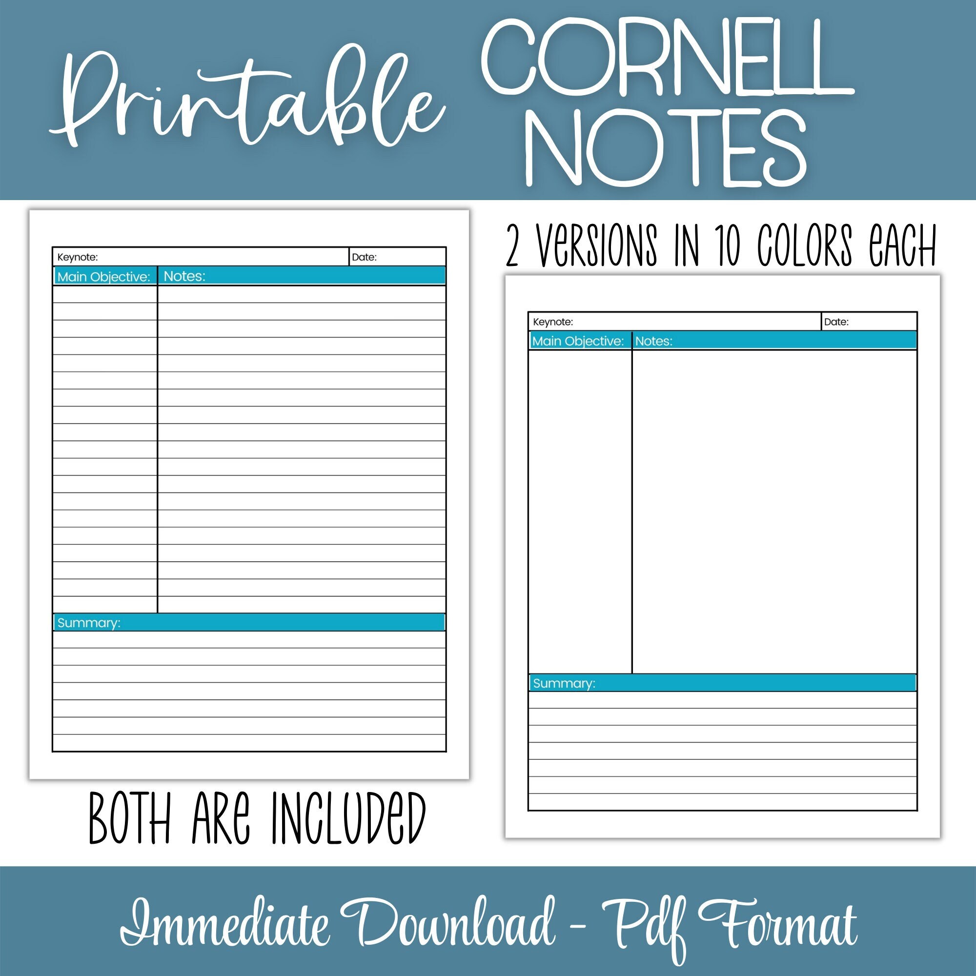 Printable Cornell Notes Page. Note Taking Insert, Cornell Notes Template, Cornell Notes Format