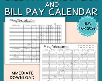Bill Pay Checklist Calendar Printable | Monthly Organizer | Debt Tracker | Budget Planner PDF