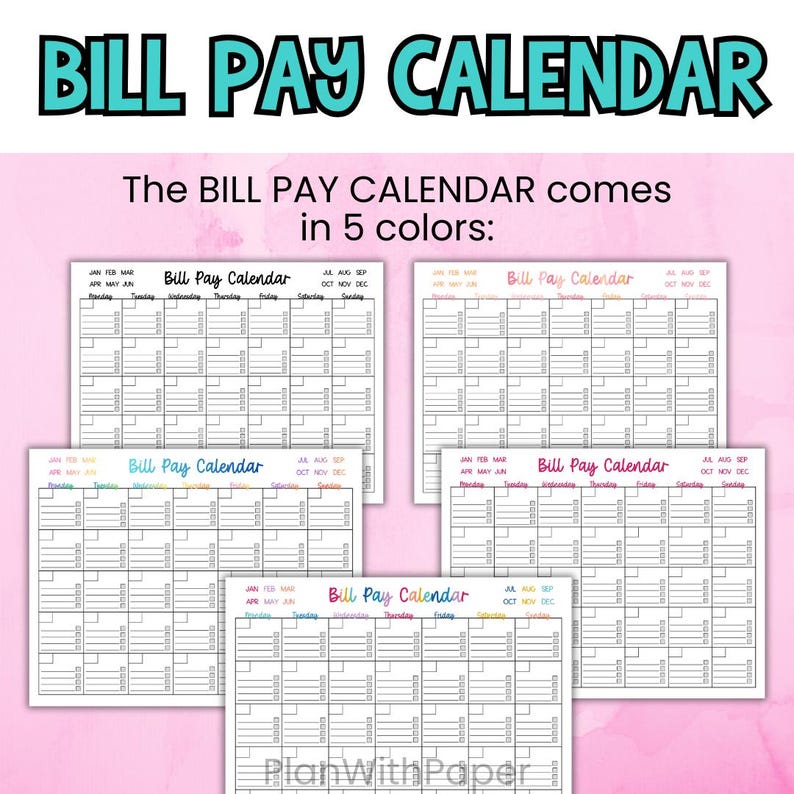 Bill Pay Calendar Printable | Monthly Organizer | Debt Tracker | Budget Planner PDF image 3