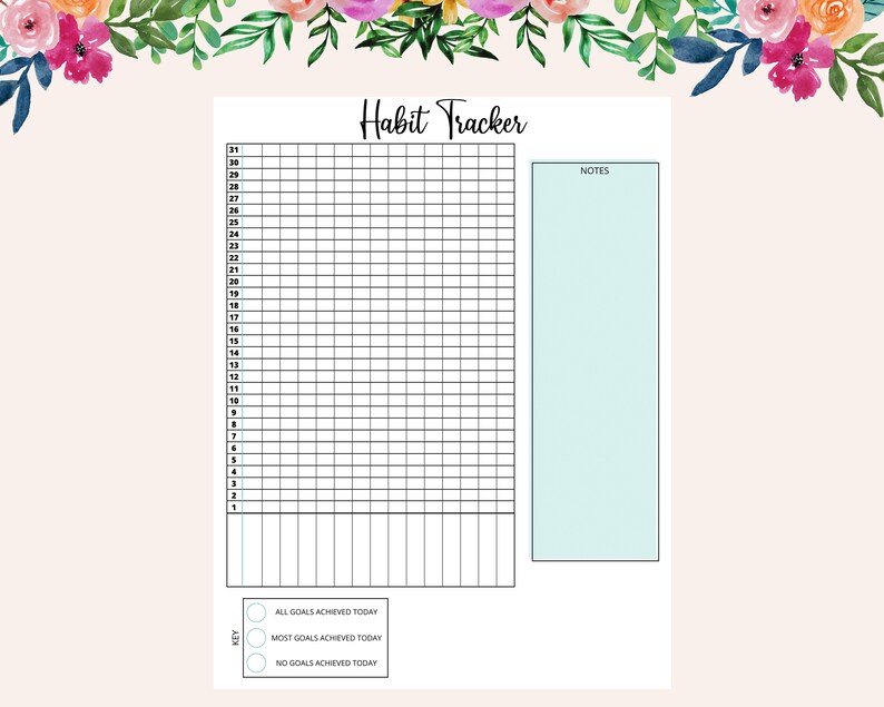Vertical Habit Tracker Printable Habit Tracking Habit | Etsy