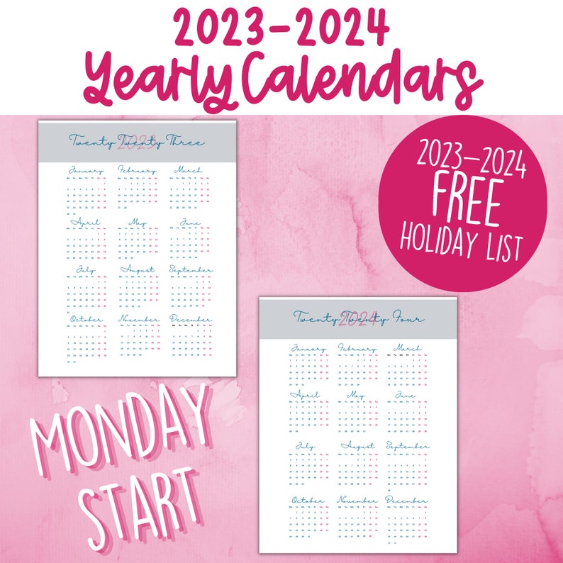 Buy 2023 2024 Yearly Calendars, Year at a Glance, 2023 2024 US Holiday