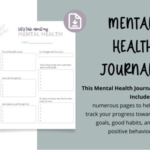 Mental Health Journal Tracker with Habit Trackers Mood Trackers Journal Prompts Self Care Ideas Anxiety Log Life Goals