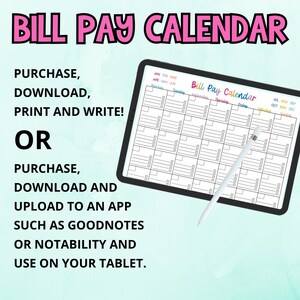Bill Pay Calendar Printable | Monthly Organizer | Debt Tracker | Budget Planner PDF image 4