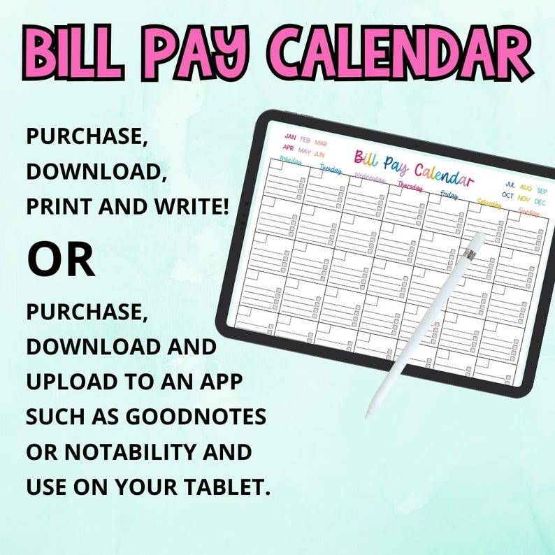 Bill Pay Calendar Printable | Monthly Organizer | Debt Tracker | Budget Planner PDF image 4