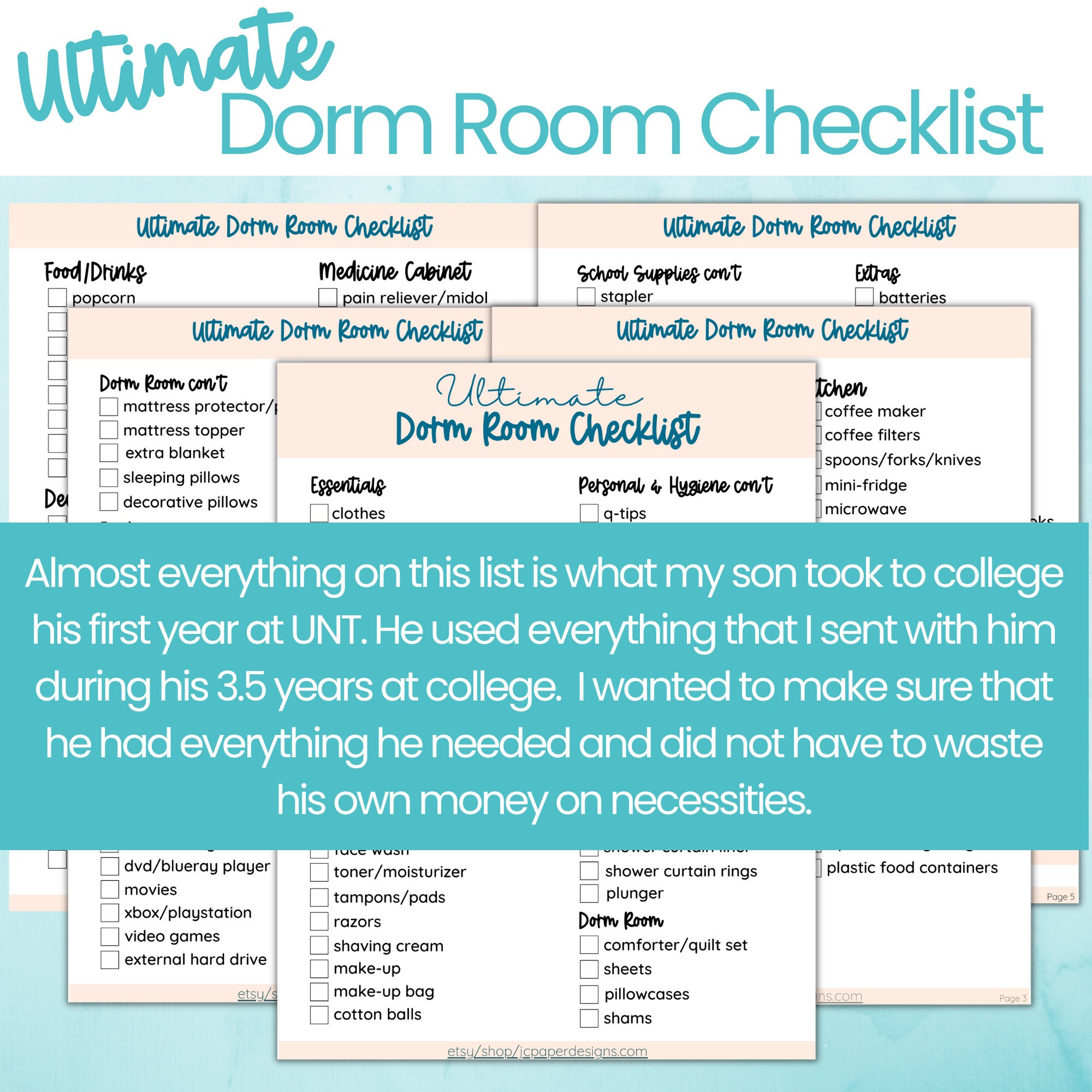 Ultimate College Dorm Room Checklist College Freshman First Etsy Canada