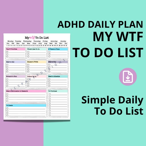 ADHD Daily Planner: My WTF To Do List (Digital Download)