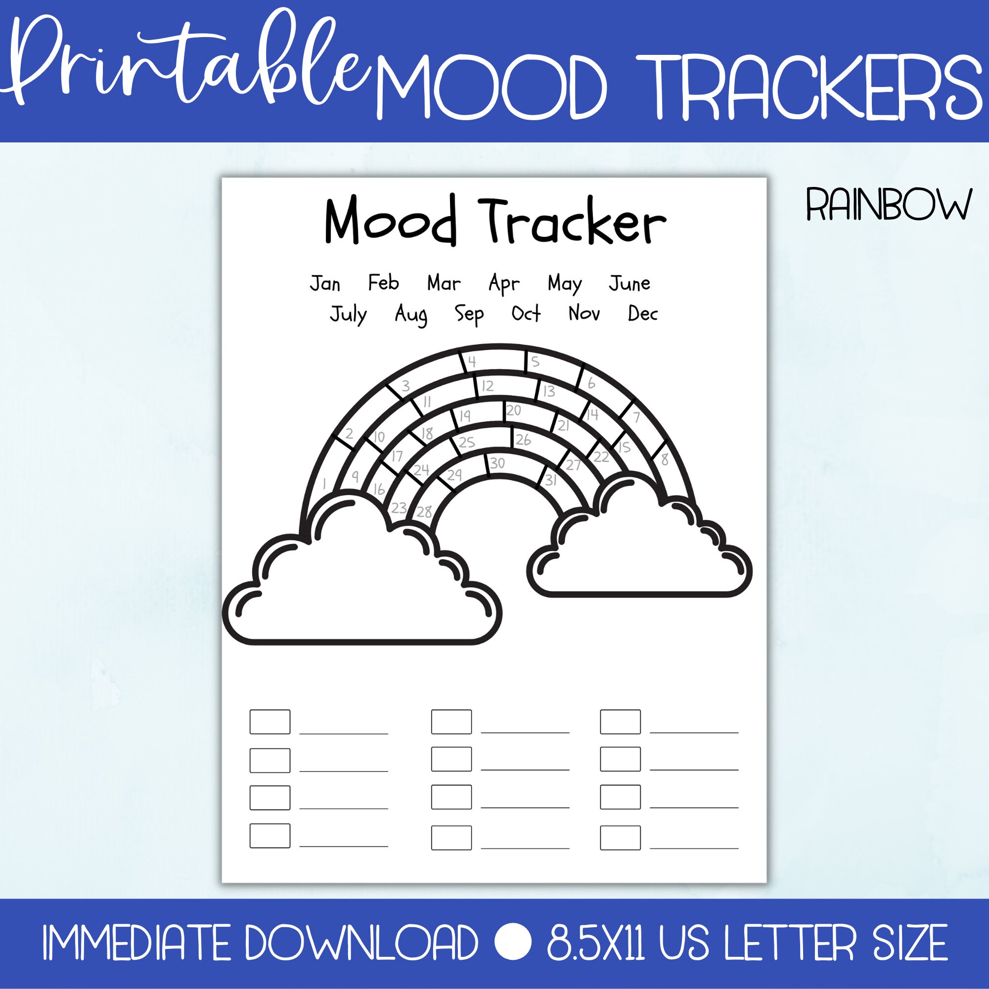Printable Monthly Mood Tracker | Bullet Journal Tracker | Bujo Insert ...