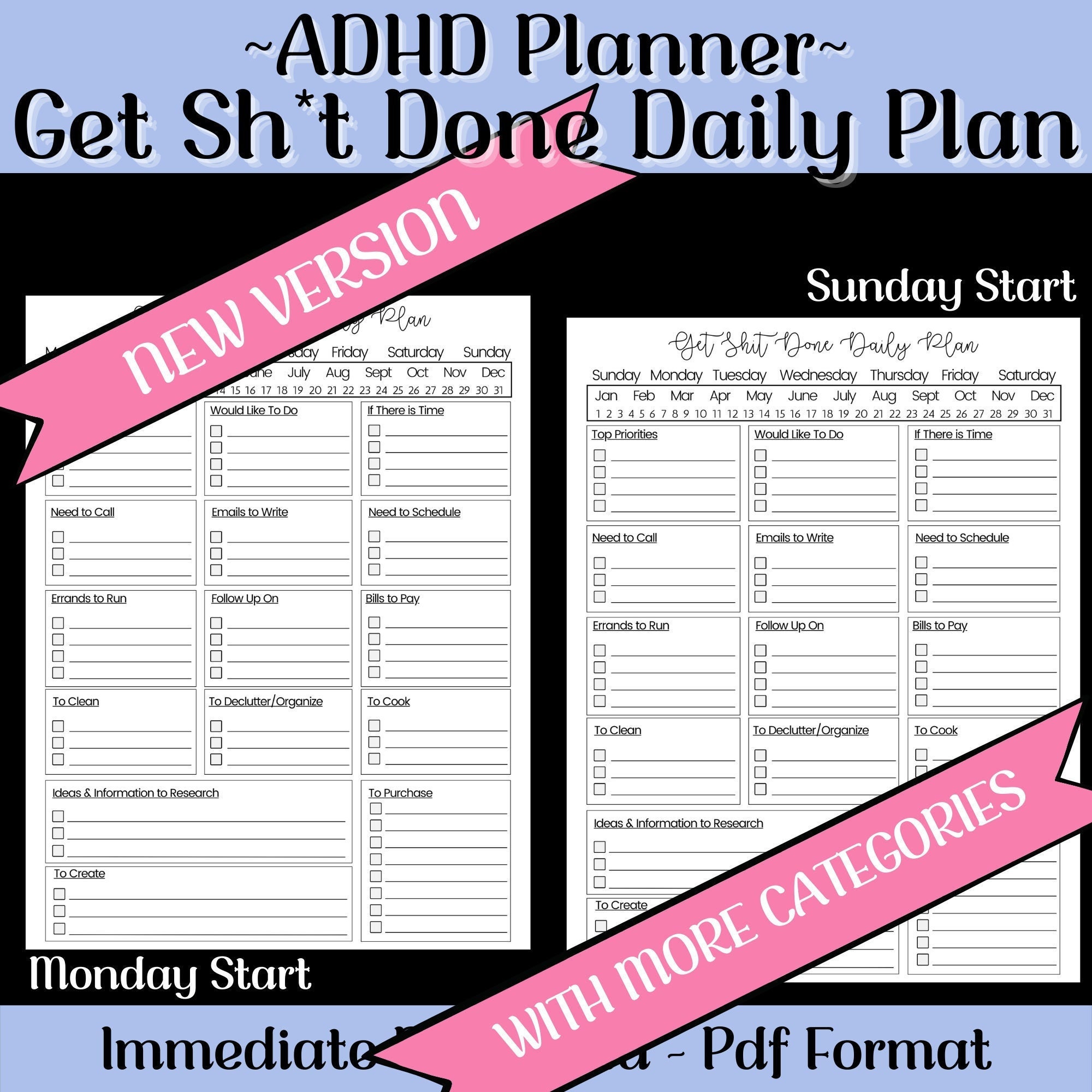 New ADHD DAILY PLANNER, To Do List, Productivity Day Planner, Work Day Planner, Task List, Organization List