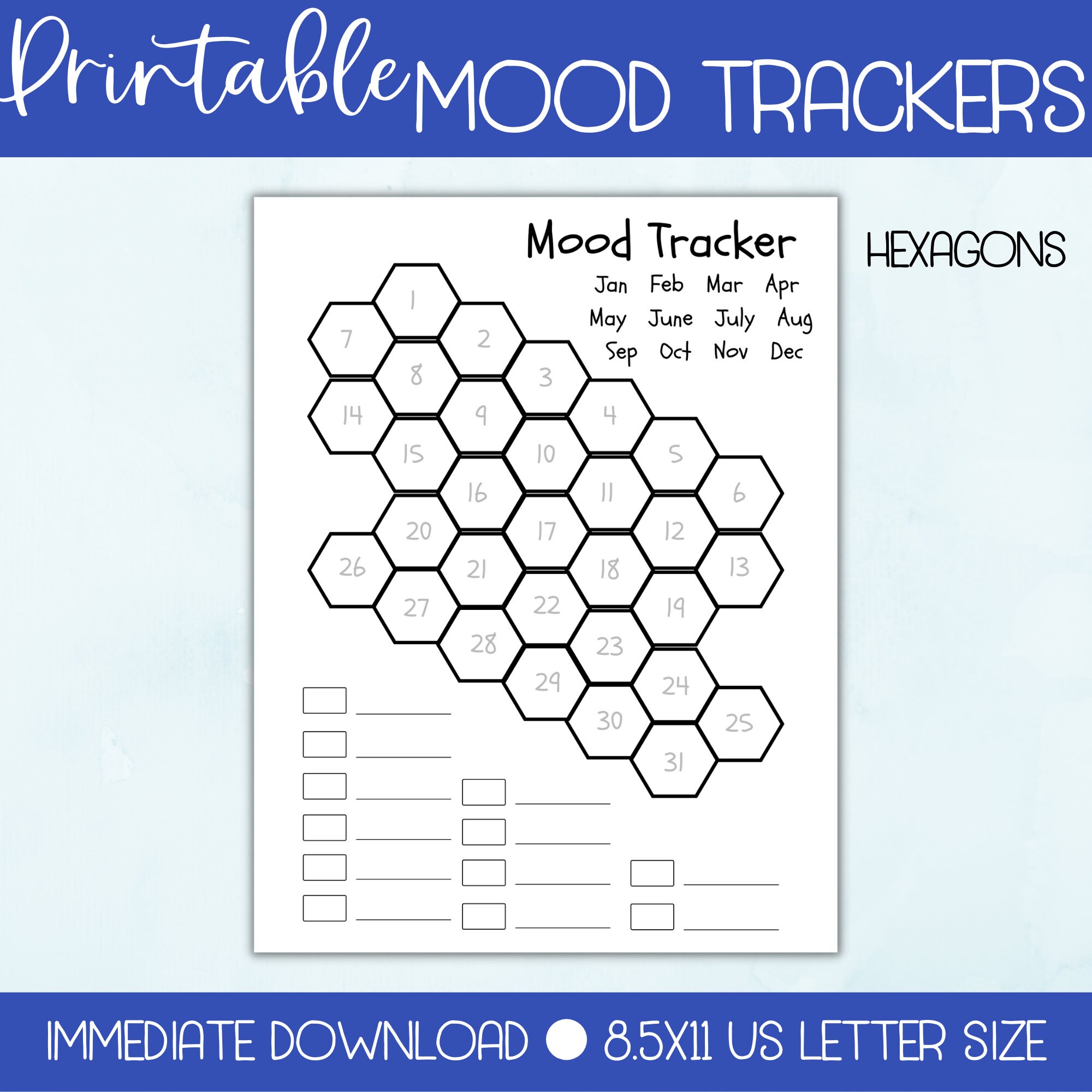 Printable Monthly Mood Tracker | Bullet Journal Tracker | Bujo Insert ...