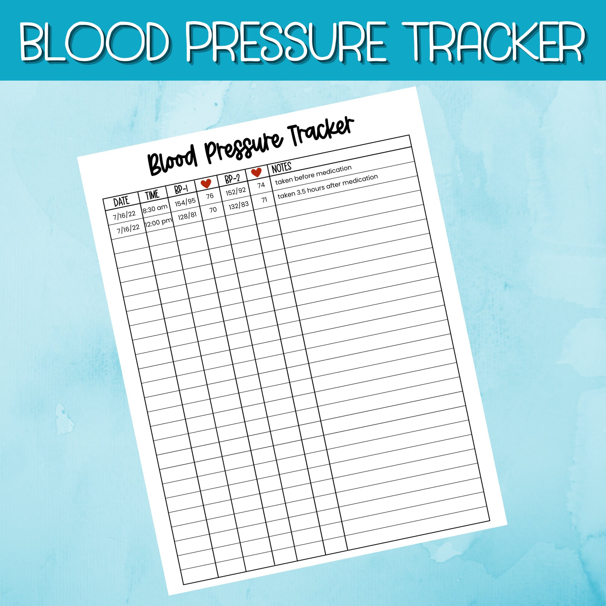 Printable Blood Pressure Tracker Heart Rate Log - Etsy