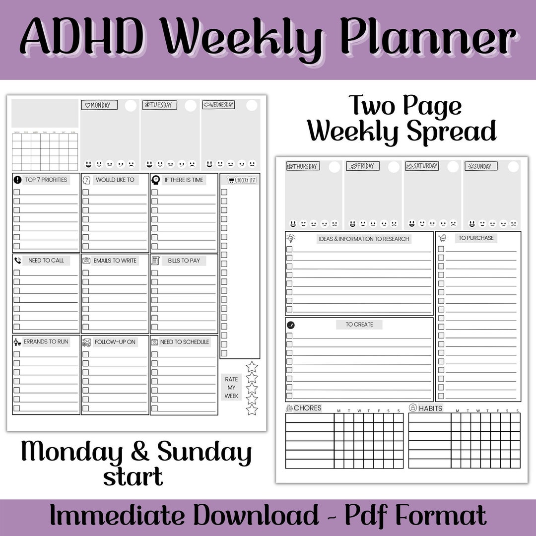 ADHD Weekly Planner: To-do List, Task Organizer (digital Download) - Etsy